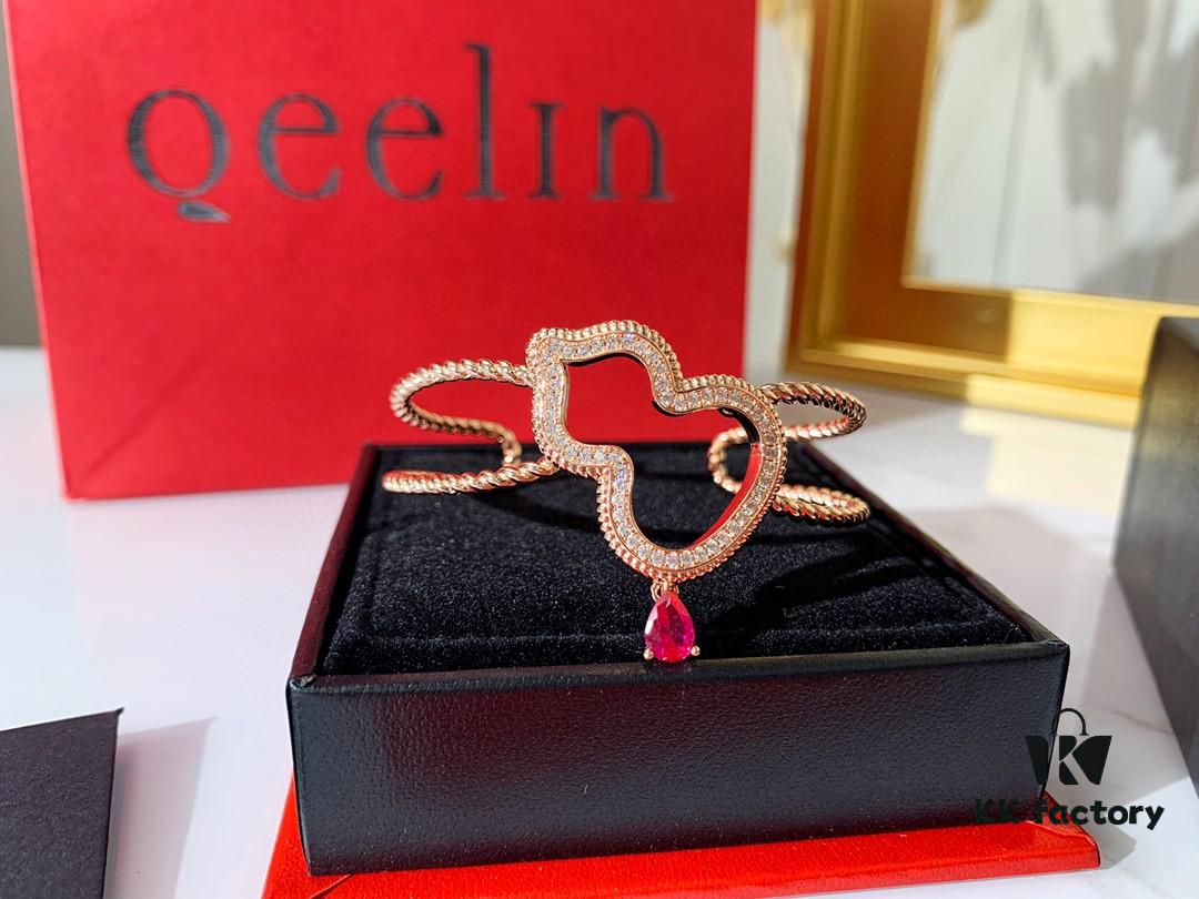 692fd75099f2d84055c8aabb Qeelin Wulu Rose Gold Gourd Open Bangle Bracelet in 925 Sterling Silver with 18K Gold Plating