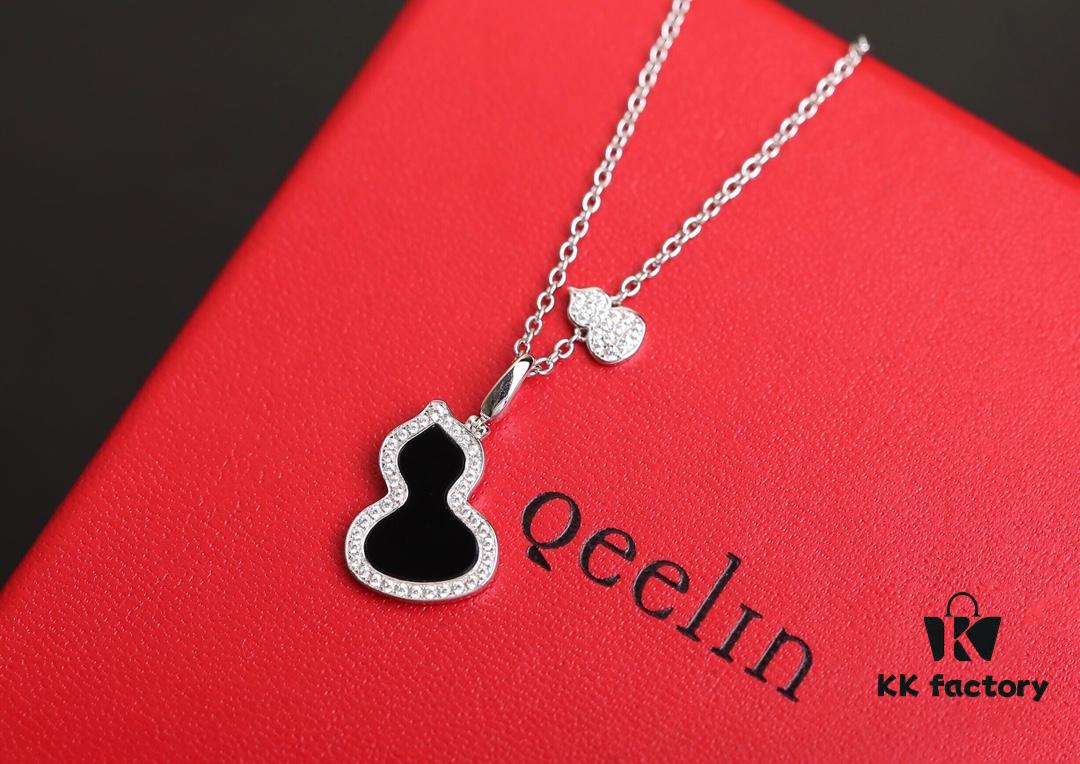 Qeelin Wulu Jade Double Gourd Necklace [Gold-Plated Version]