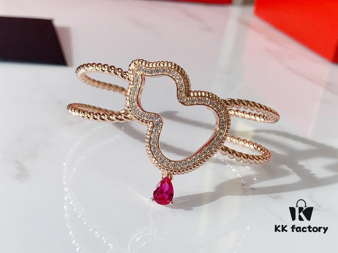 692fd75299f2d84055c8aabe Qeelin Wulu Rose Gold Gourd Open Bangle Bracelet in 925 Sterling Silver with 18K Gold Plating
