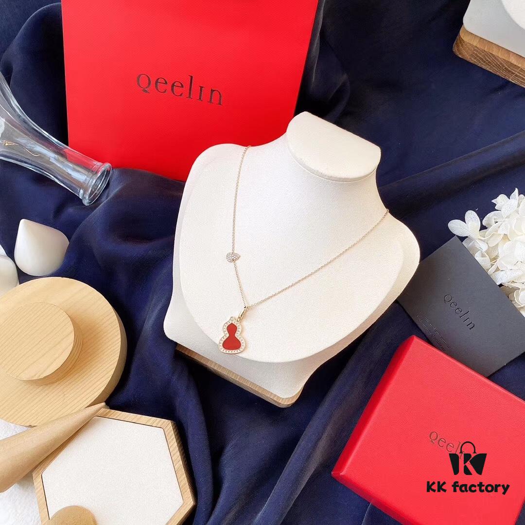 S925 Silver Plated with K Gold [Kylin Bestseller] Qeeline Kylin Large Gourd Red Agate Necklace