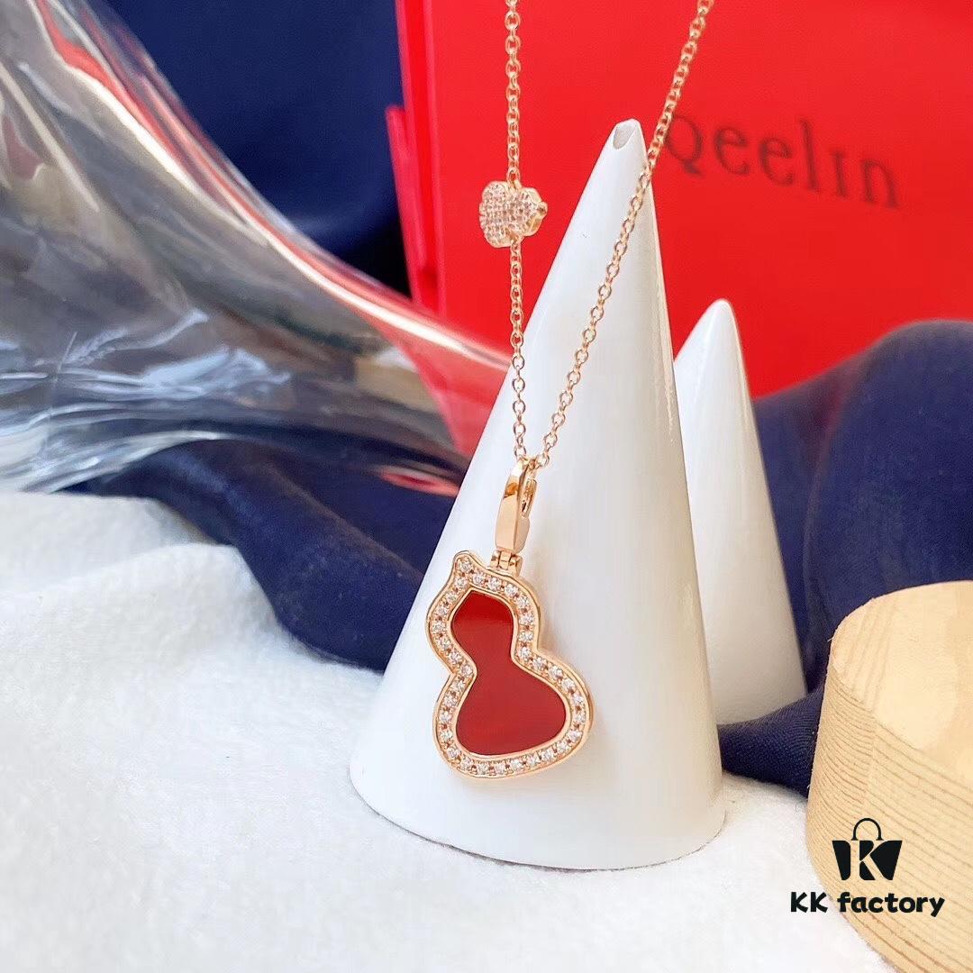 S925 Silver Plated with K Gold [Kylin Bestseller] Qeeline Kylin Large Gourd Red Agate Necklace