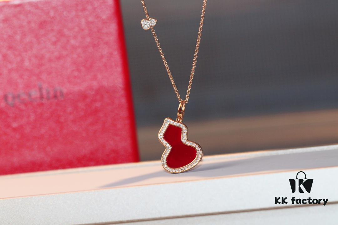 692fd7a799f2d84055c8ab4b Kirin Gourd Necklace with Detachable Pendant, Natural Carnelian and Jade Options, Diamond-Encrusted Mini Gourd Charm on Chunky Chain