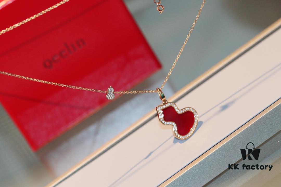 692fd7a899f2d84055c8ab4c Kirin Gourd Necklace with Detachable Pendant, Natural Carnelian and Jade Options, Diamond-Encrusted Mini Gourd Charm on Chunky Chain