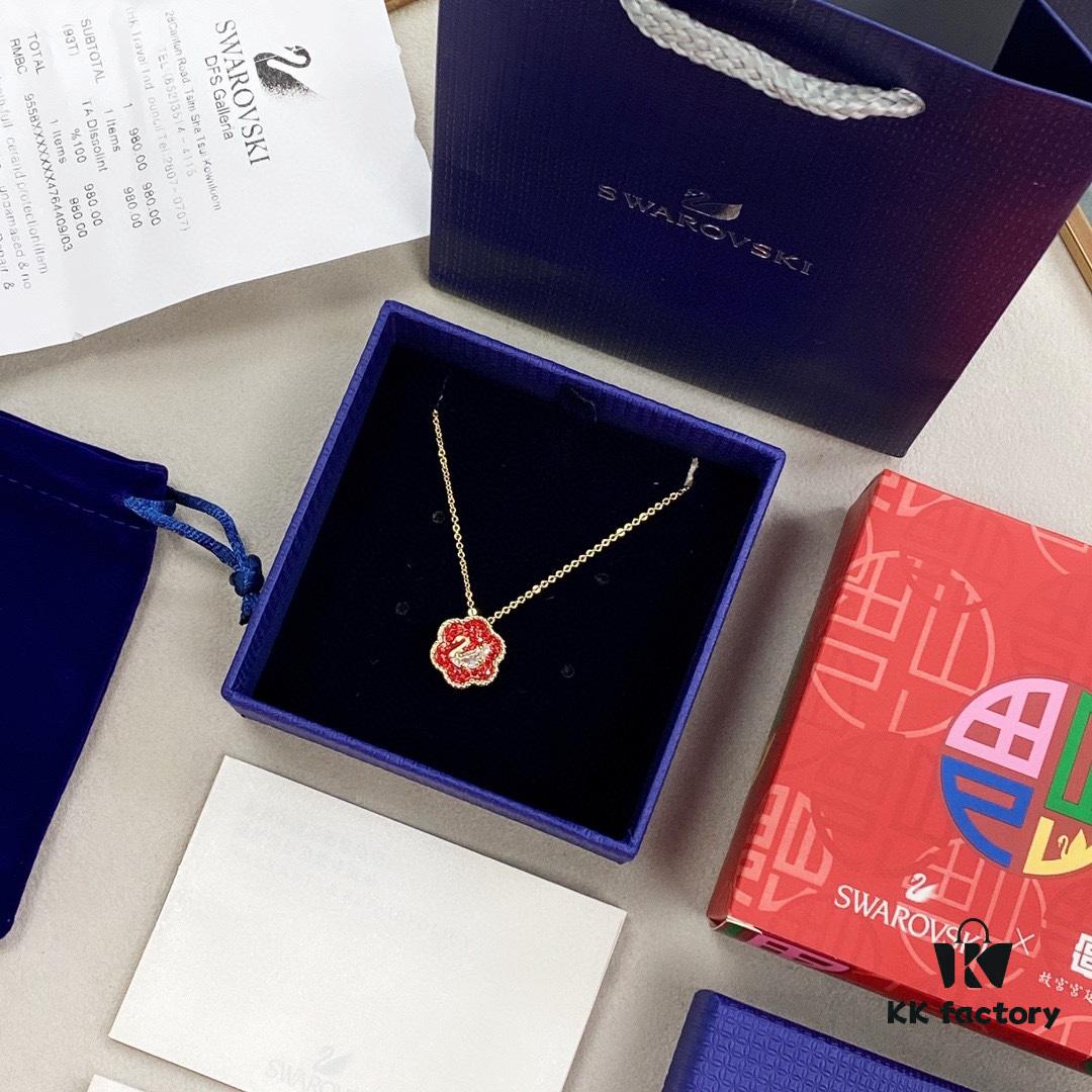 692fd7ad99f2d84055c8ab57 2 pcs Original Design SWAROVSKI 2021 New Year Flower of Fortune Necklace - Chinese New Year Red Limited Edition in Collaboration with The Palace Museum