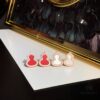 Gourd-shaped Green Jadeite, Green Agate, and White Mother-of-Pearl Stud Earrings