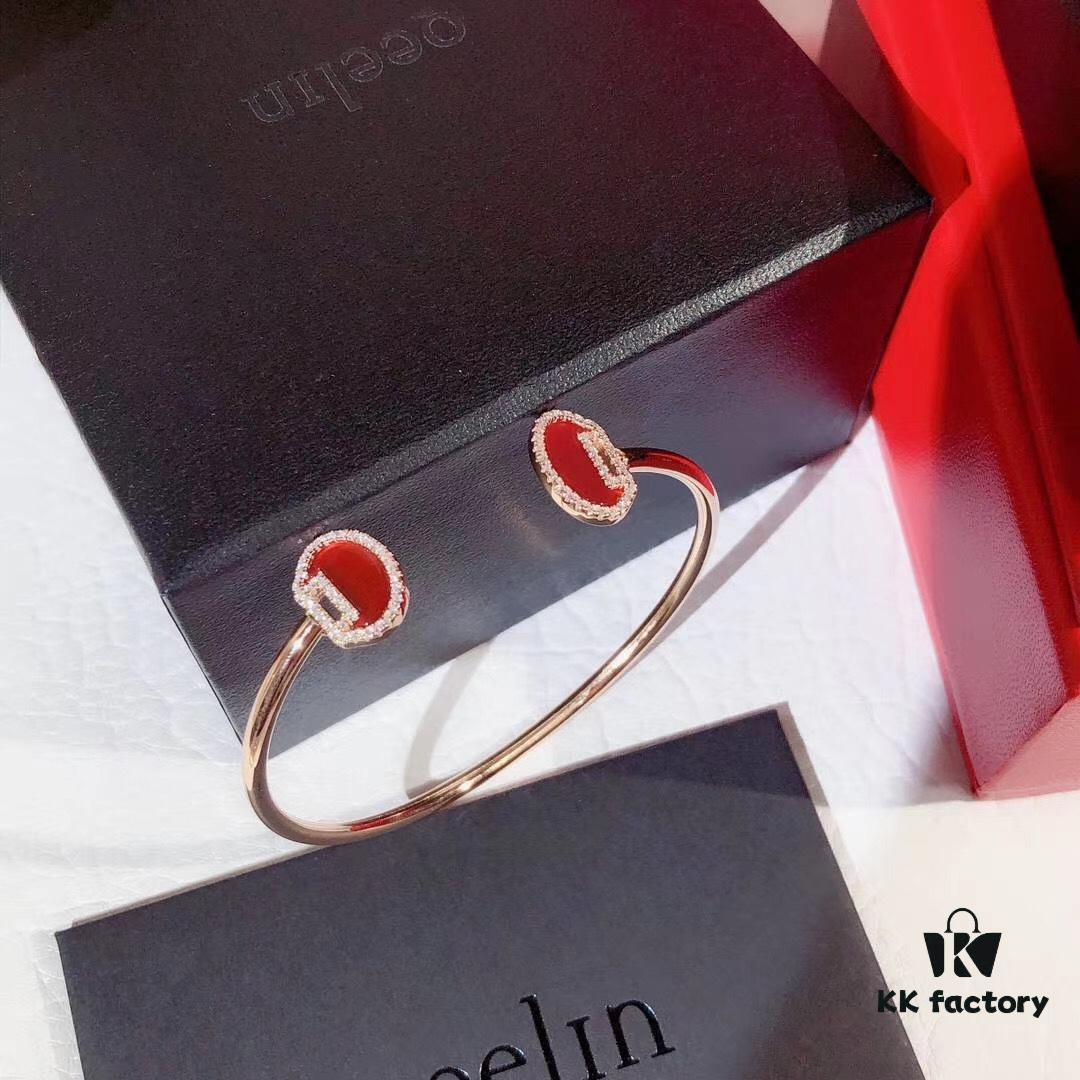 S925 Sterling Silver Qilin Ruyi Lock Red Carnelian Elastic Bracelet, Gourd Design Symbolizing 'Good Fortune and Prosperity'