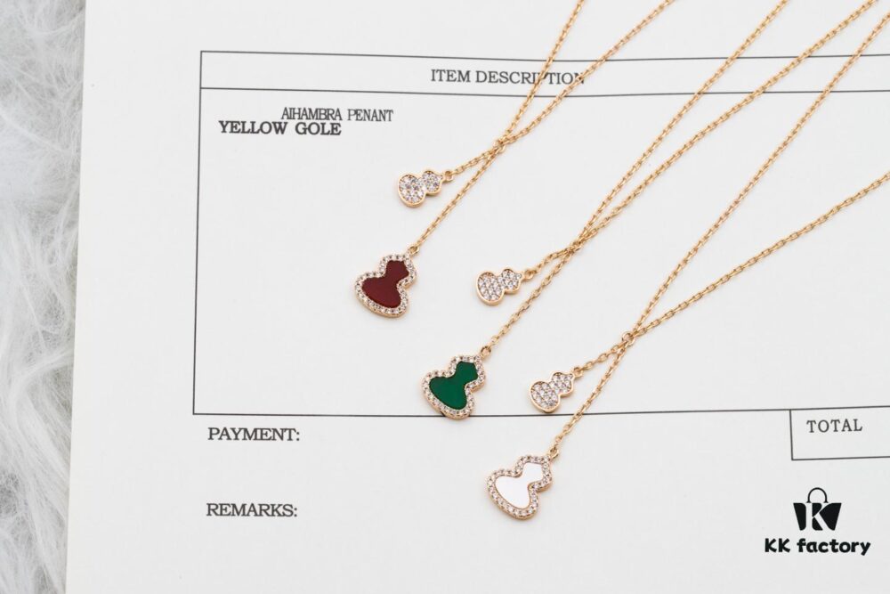 692fd80399f2d84055c8abe0 Kirin Gourd Pendant Necklace with Tassel - V Gold Plated 18K, Embedded with High-Carbon Brilliant Cut Diamonds and Natural Green Jade, White Agate, Red Carnelian