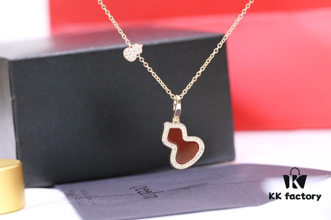 692fd86c99f2d84055c8aca5 Large Red Agate Gourd Necklace in V-Gold Plated 18K Thick Gold