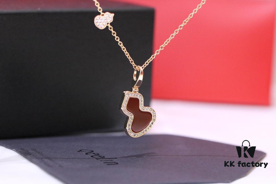 692fd86d99f2d84055c8aca7 Large Red Agate Gourd Necklace in V-Gold Plated 18K Thick Gold