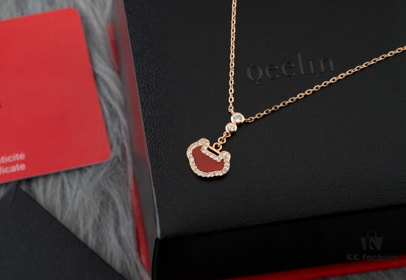 692fd8b899f2d84055c8ad30 Qeelin Kirin Yu Yi Series Pendant Necklace – S925 Silver with Natural Carnelian, Mother of Pearl, and 18K Rose Gold Chain