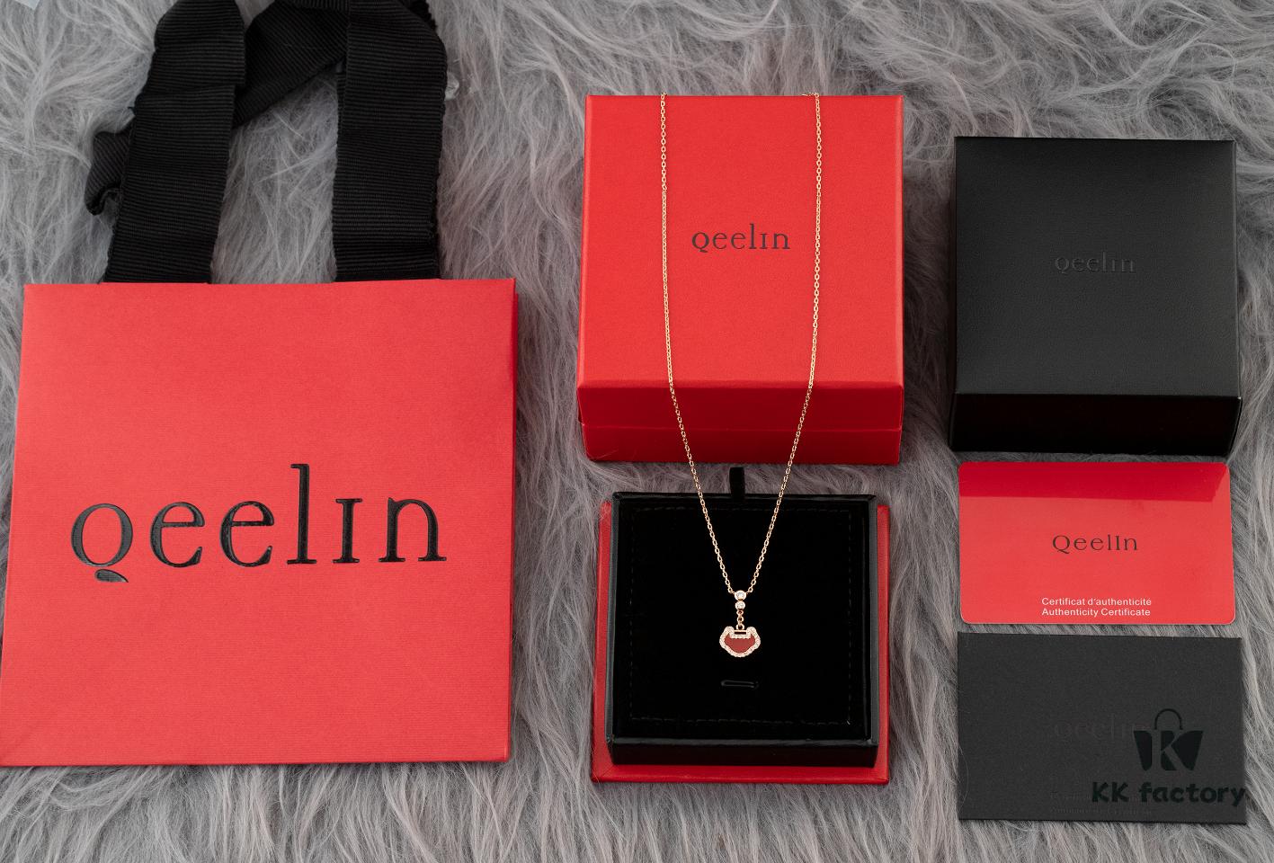 692fd8b999f2d84055c8ad31 Qeelin Kirin Yu Yi Series Pendant Necklace – S925 Silver with Natural Carnelian, Mother of Pearl, and 18K Rose Gold Chain