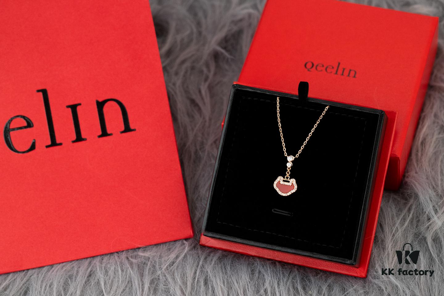 692fd8b999f2d84055c8ad32 Qeelin Kirin Yu Yi Series Pendant Necklace – S925 Silver with Natural Carnelian, Mother of Pearl, and 18K Rose Gold Chain