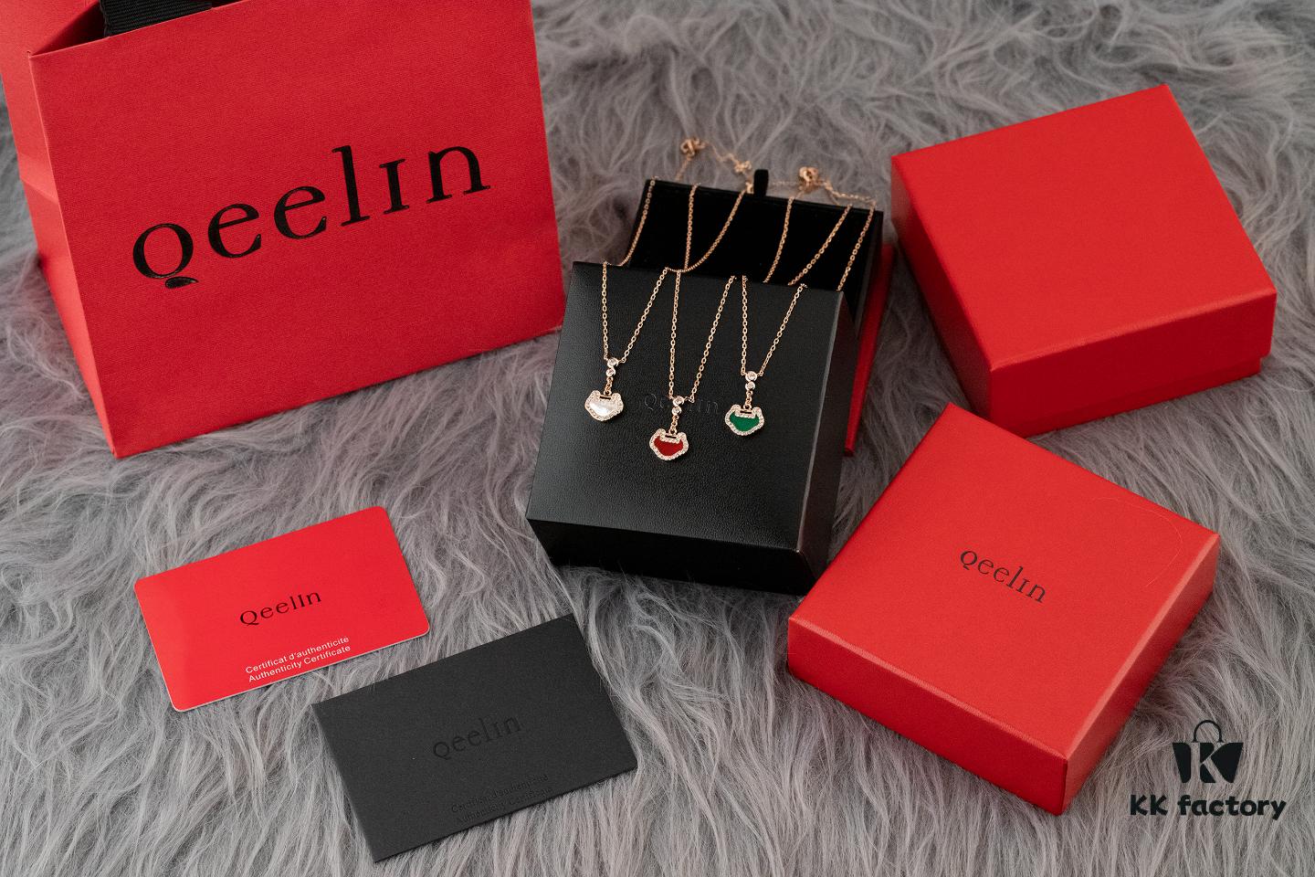 692fd8c299f2d84055c8ad3c Qeelin Kirin Yu Yi Series Pendant Necklace – S925 Silver with Natural Carnelian, Mother of Pearl, and 18K Rose Gold Chain