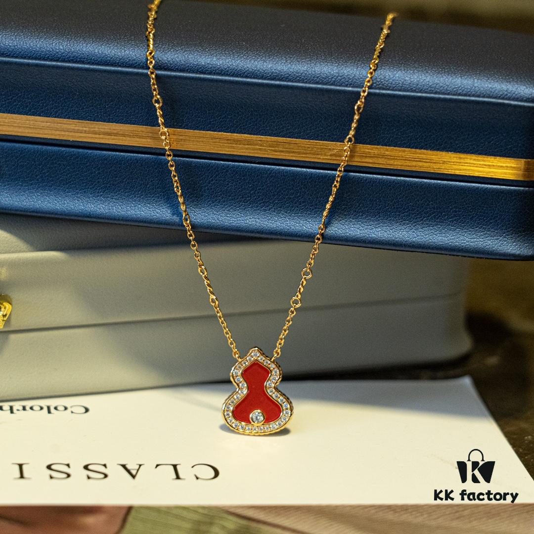 692fd8ed99f2d84055c8ad8d Brand New Wulu Legend Series Gourd Necklace, Rose Gold with Diamond and Red Enamel Accents