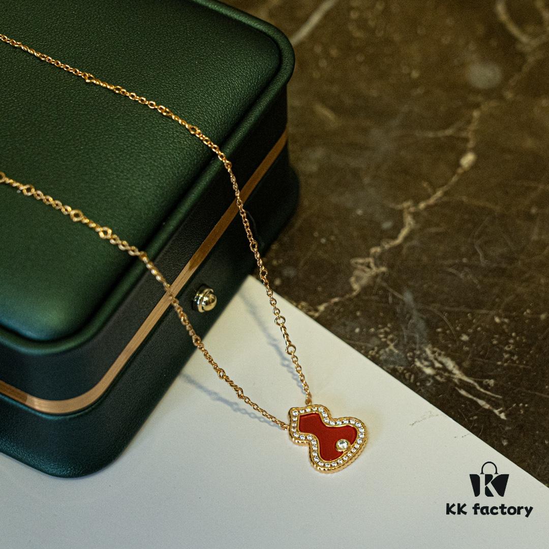 692fd8ee99f2d84055c8ad8e Brand New Wulu Legend Series Gourd Necklace, Rose Gold with Diamond and Red Enamel Accents