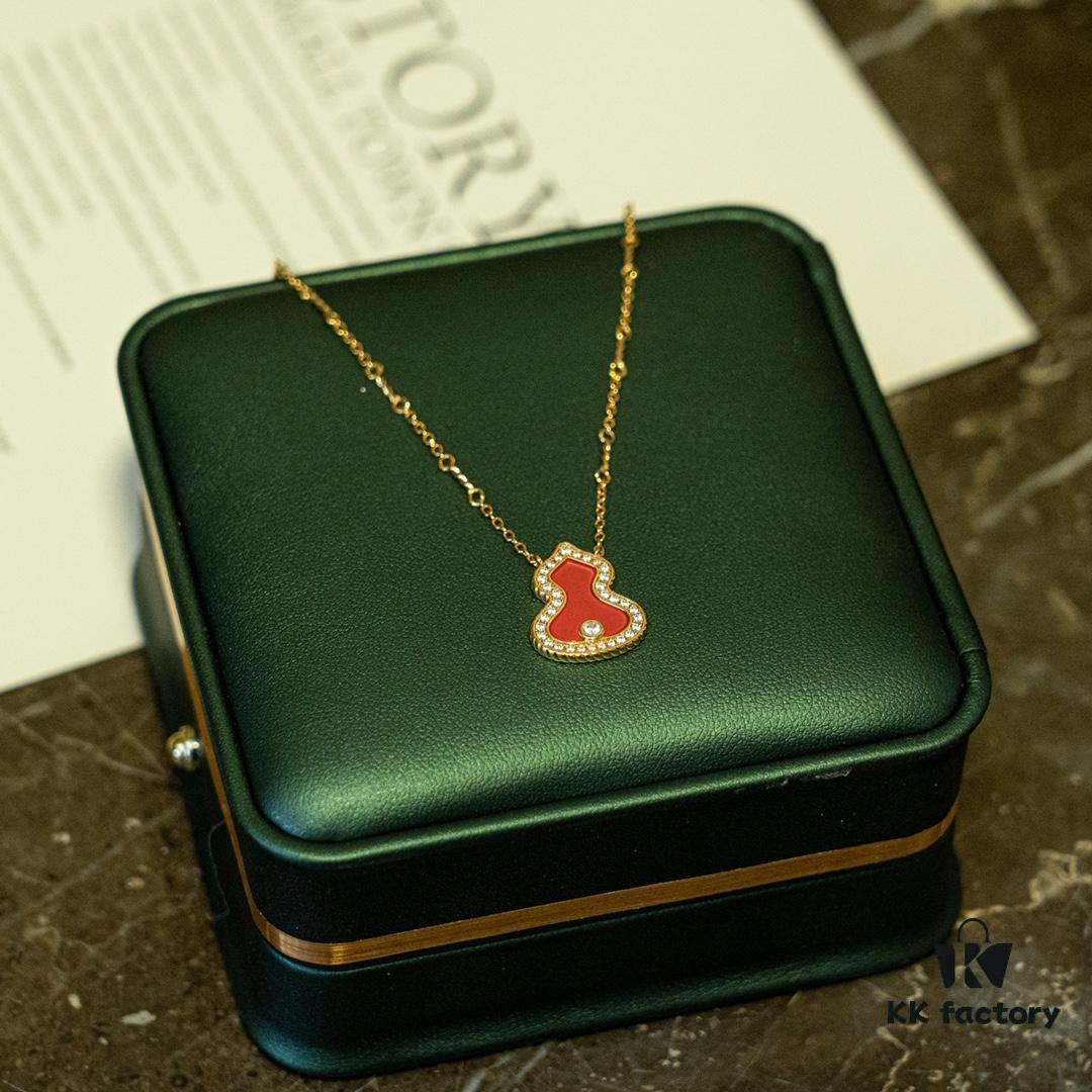 692fd8ee99f2d84055c8ad8f Brand New Wulu Legend Series Gourd Necklace, Rose Gold with Diamond and Red Enamel Accents