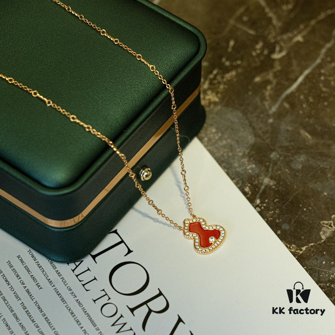 692fd8ef99f2d84055c8ad90 Brand New Wulu Legend Series Gourd Necklace, Rose Gold with Diamond and Red Enamel Accents