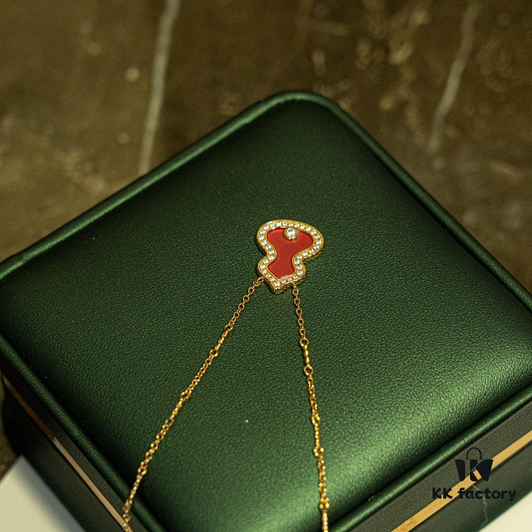 692fd8f099f2d84055c8ad91 Brand New Wulu Legend Series Gourd Necklace, Rose Gold with Diamond and Red Enamel Accents