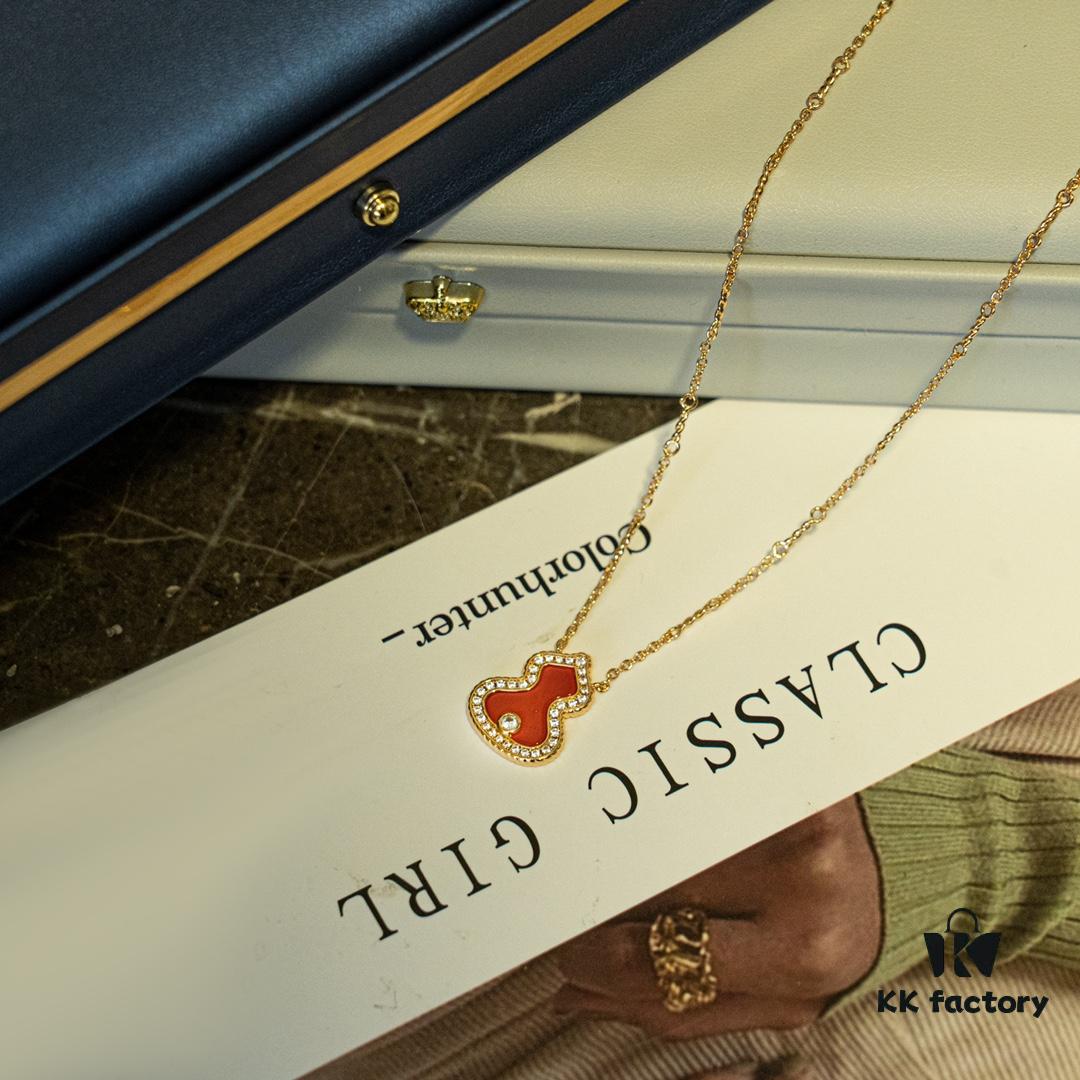 692fd90d99f2d84055c8adc0 Brand New Wulu Legend Series Gourd Necklace, Rose Gold with Diamond and Red Enamel Accents