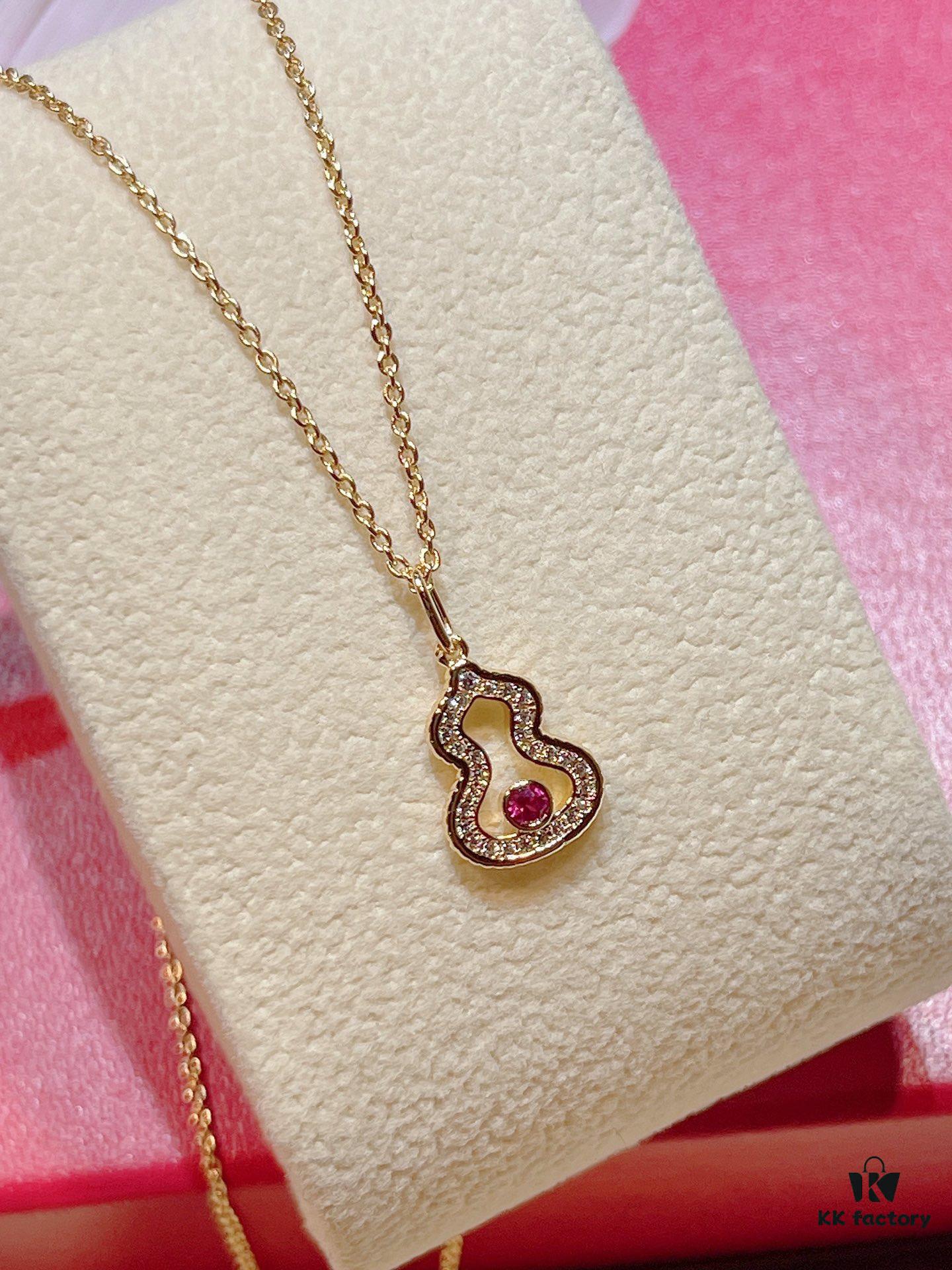 692fd91399f2d84055c8adcb Brand New Wulu Legend Series Gourd Necklace, Rose Gold with Rubies, 40cm Elegant Layering Pendant for Delicate Sophistication