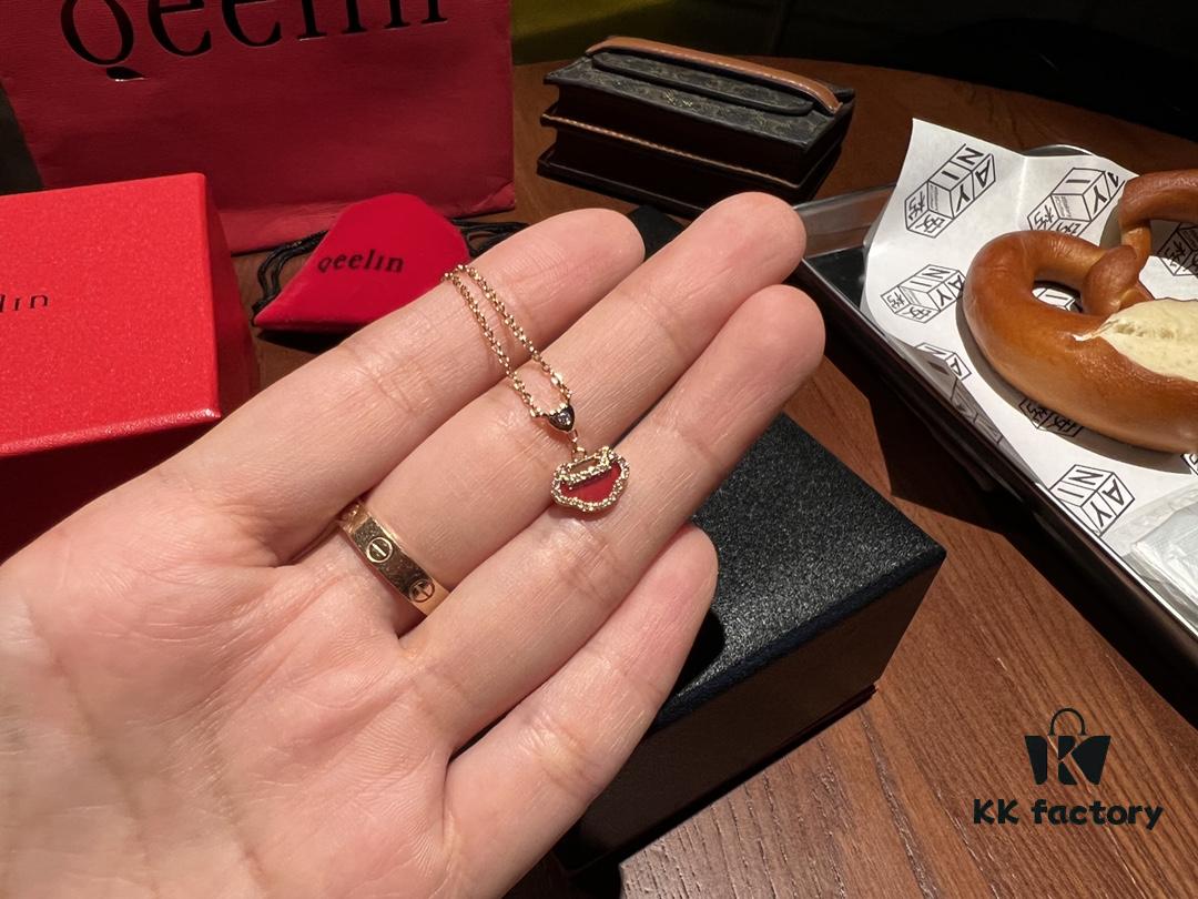 692fd9a699f2d84055c8aeb7 High-Grade Red Agate Pendant with Diamond Accents, Symbolizing Peace, Good Fortune, and Happiness