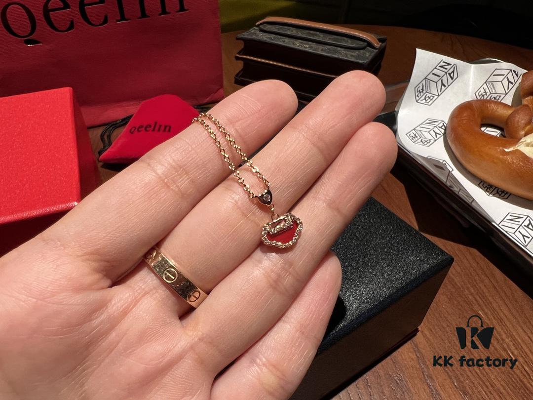 692fd9a699f2d84055c8aeb8 High-Grade Red Agate Pendant with Diamond Accents, Symbolizing Peace, Good Fortune, and Happiness
