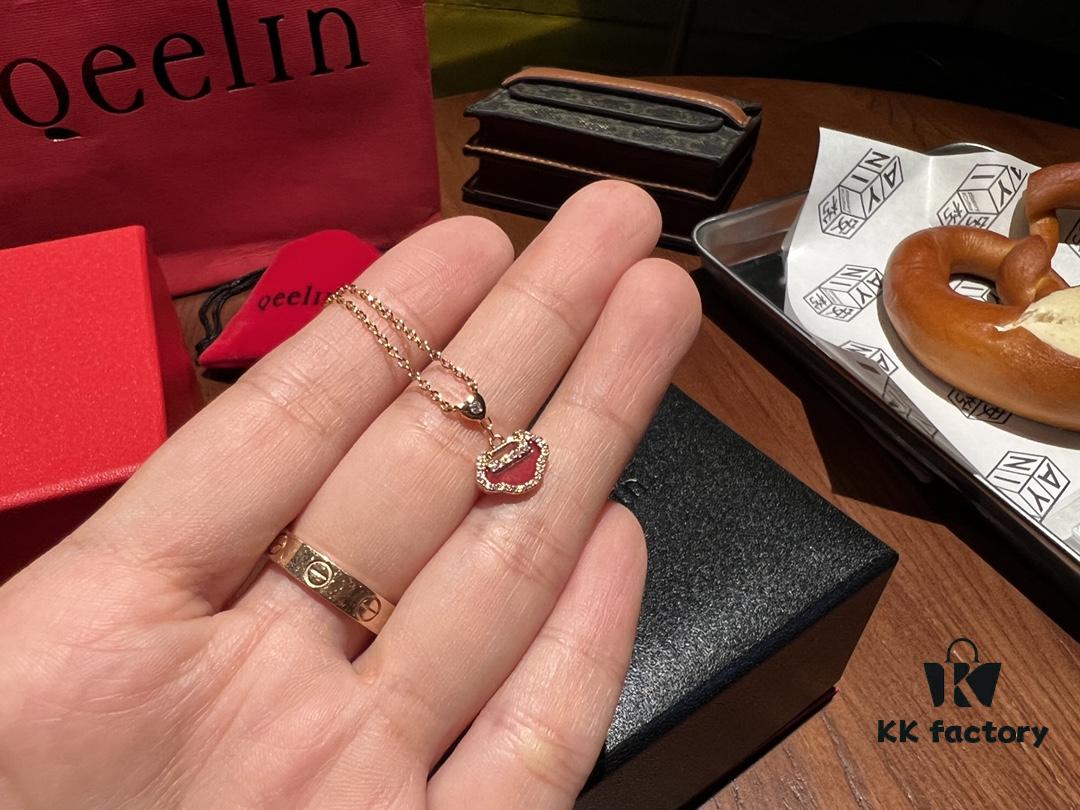 692fd9a799f2d84055c8aeba High-Grade Red Agate Pendant with Diamond Accents, Symbolizing Peace, Good Fortune, and Happiness
