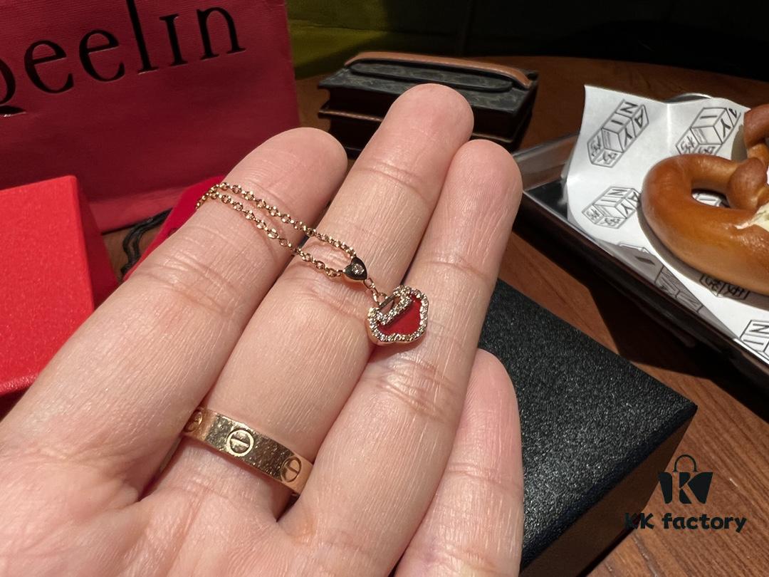 692fd9a799f2d84055c8aebb High-Grade Red Agate Pendant with Diamond Accents, Symbolizing Peace, Good Fortune, and Happiness