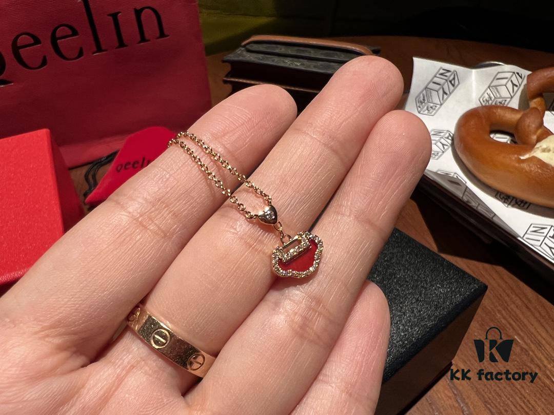 692fd9a899f2d84055c8aebc High-Grade Red Agate Pendant with Diamond Accents, Symbolizing Peace, Good Fortune, and Happiness