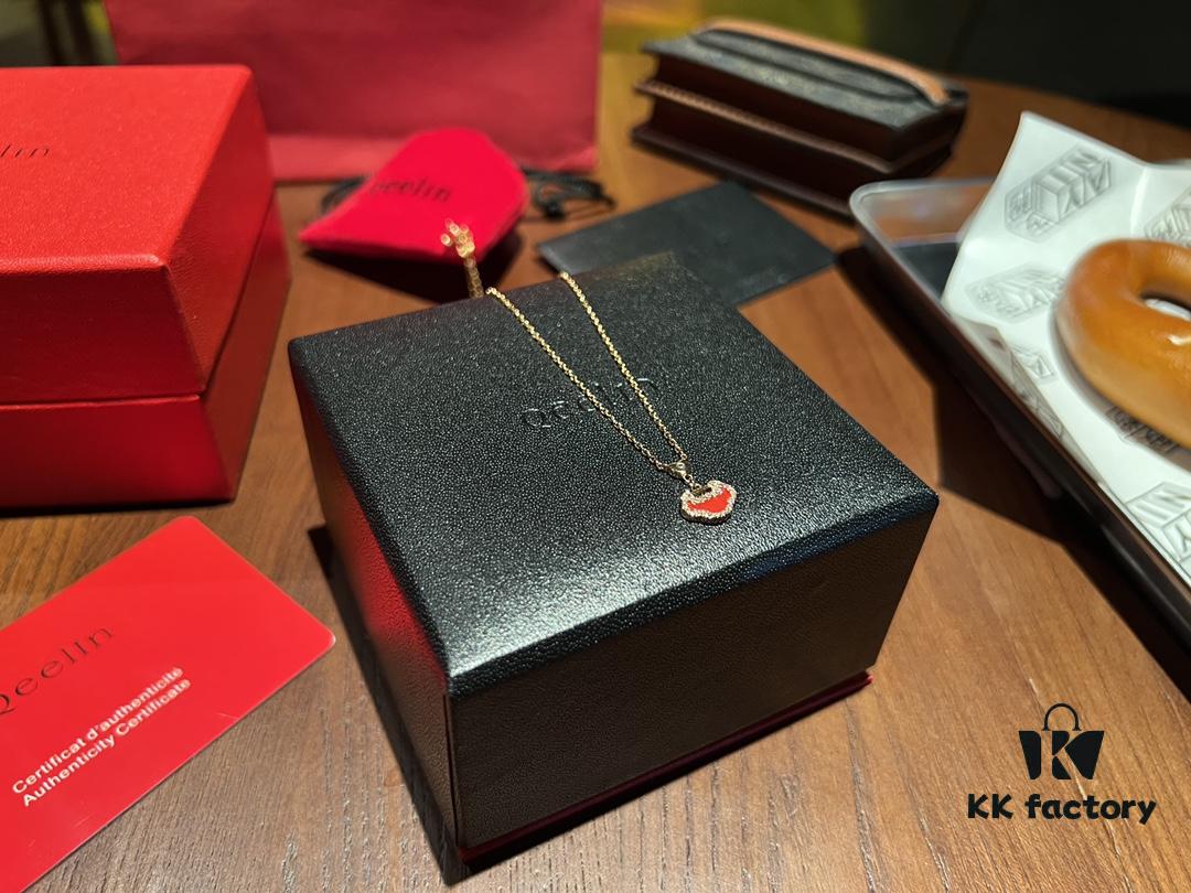 692fd9ac99f2d84055c8aec3 High-Grade Red Agate Pendant with Diamond Accents, Symbolizing Peace, Good Fortune, and Happiness