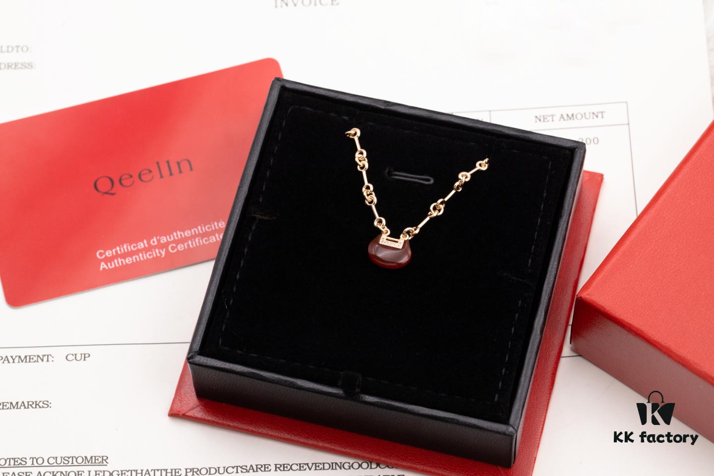 692fda2e99f2d84055c8af64 Qeelin Kirin Yu Yi Series Red Agate Necklace-Bracelet, Good Fortune Lock Design