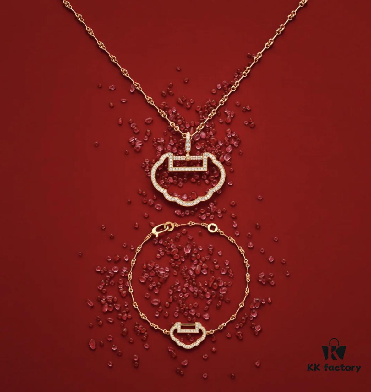 692fda3899f2d84055c8af70 Exclusive Launch Premium Craftsmanship Qeelin Auspicious Ruyi Lock Pendant Bracelet & Necklace Set in 925 Silver with Eight Hearts and Arrows High-Carbon Diamonds in White and Rose Gold
