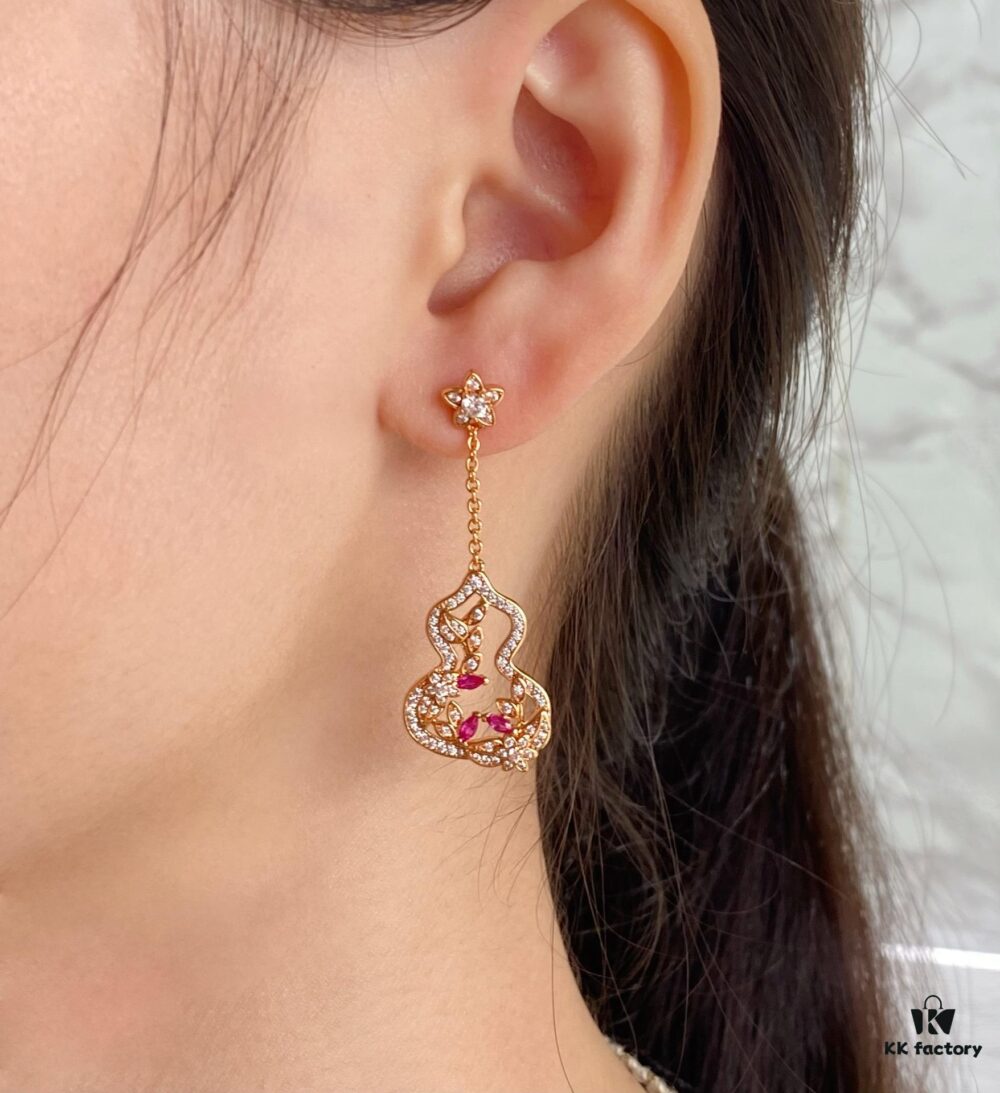 692fda7199f2d84055c8afb4 Qeelin Wulu Lace Red Gourd Earrings with Floral Vine Design, Regal and Elegant