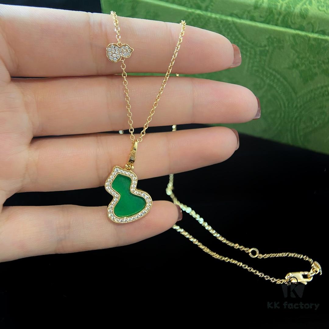 Exquisitely Crafted Gourd Pendant Necklace with Hand-Set Stones in V-Gold