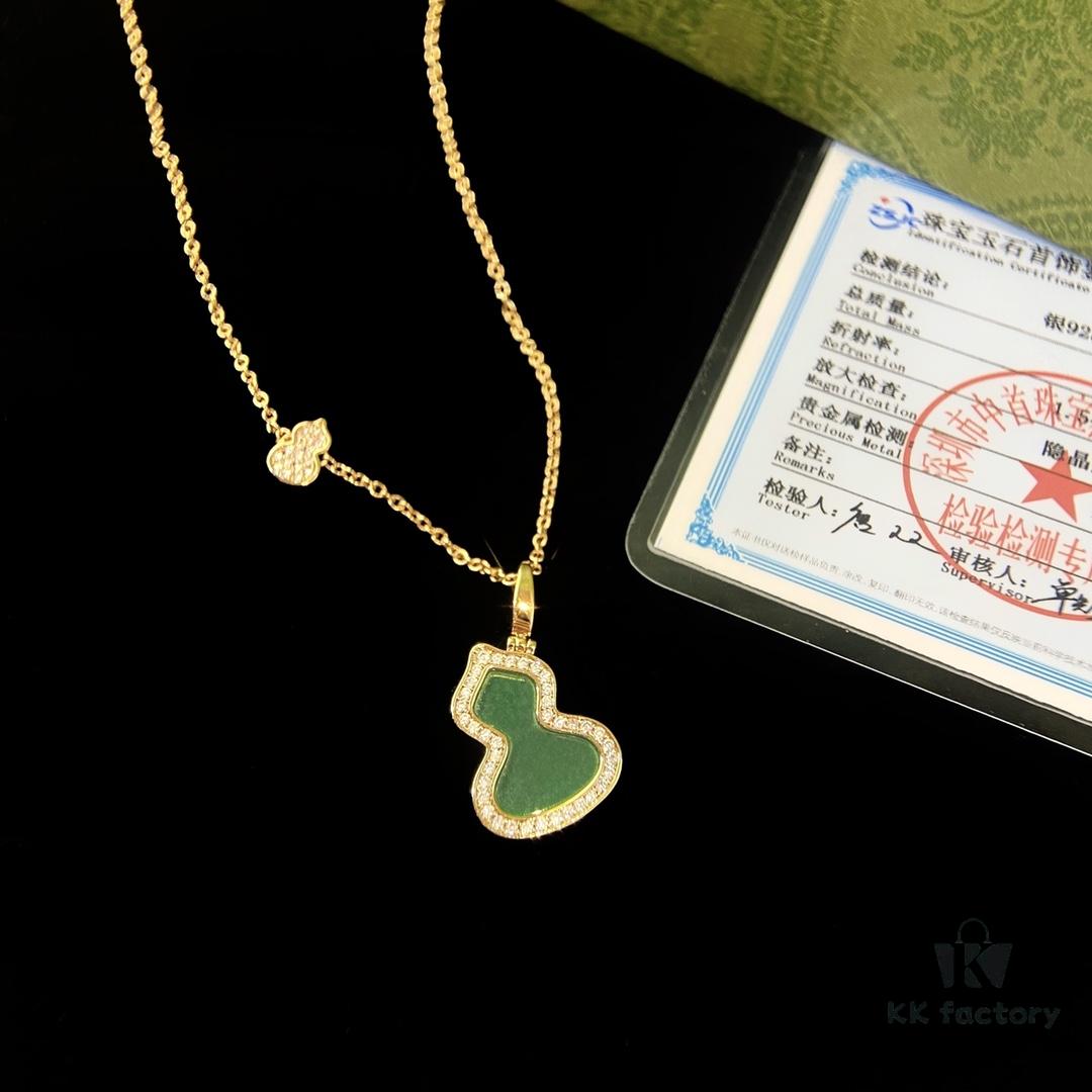 Exquisitely Crafted Gourd Pendant Necklace with Hand-Set Stones in V-Gold