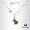 Exquisitely Crafted Gourd Pendant Necklace with Hand-Set Stones in V-Gold