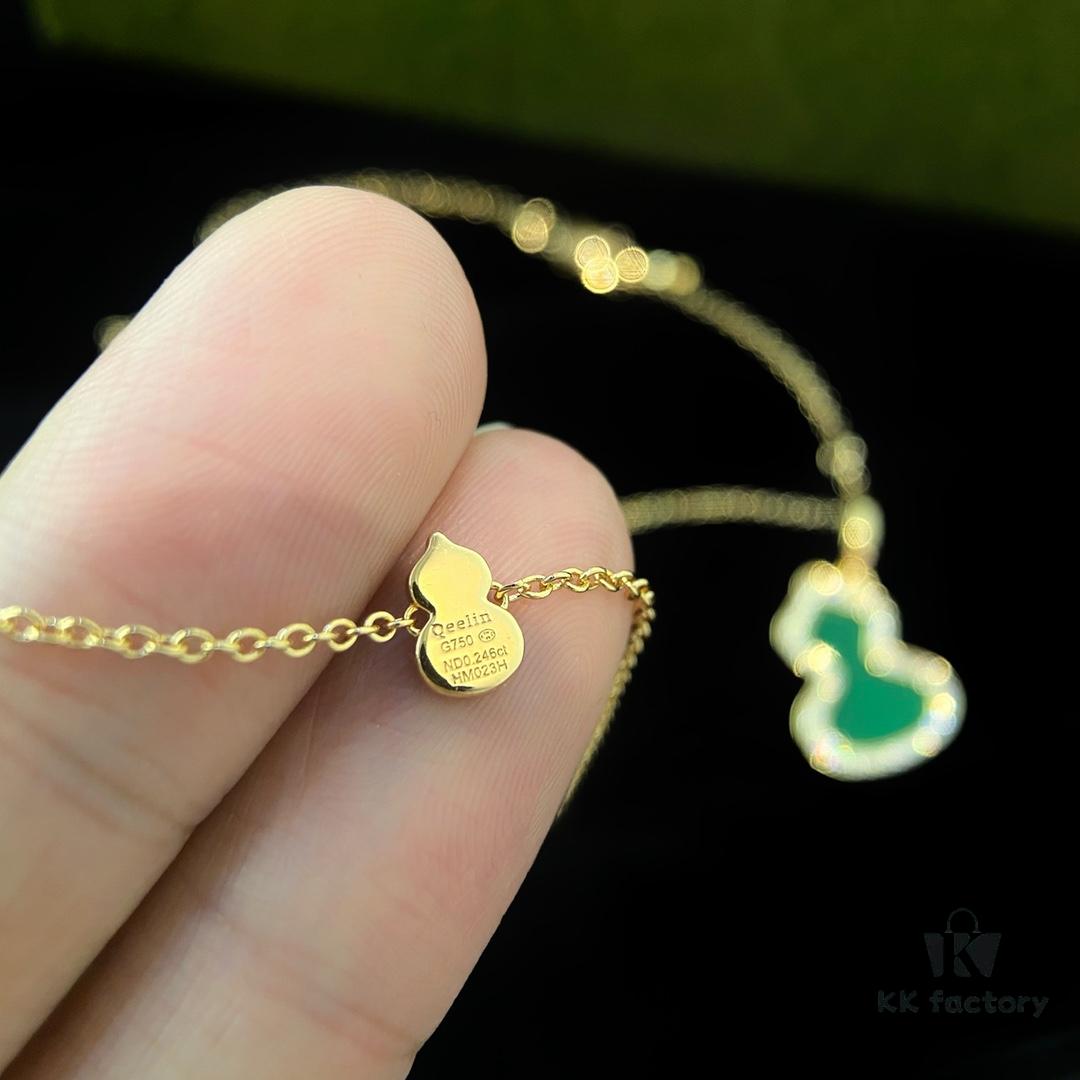 Exquisitely Crafted Gourd Pendant Necklace with Hand-Set Stones in V-Gold