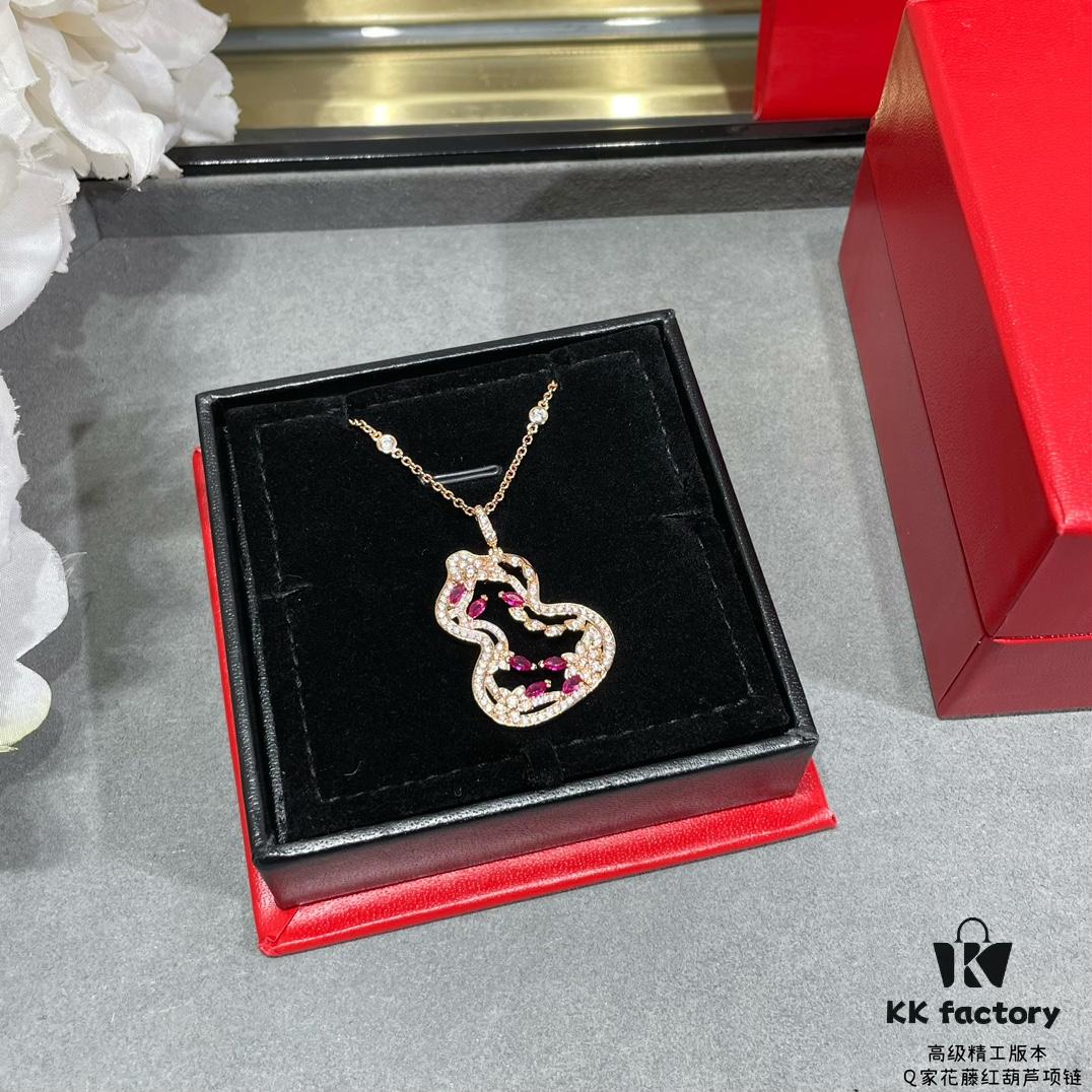 692fdacd99f2d84055c8b03a Qeelin Wulu Lace Red Gourd Necklace with Hibiscus Vine Design, Elegantly Adorned with Sparkling Details