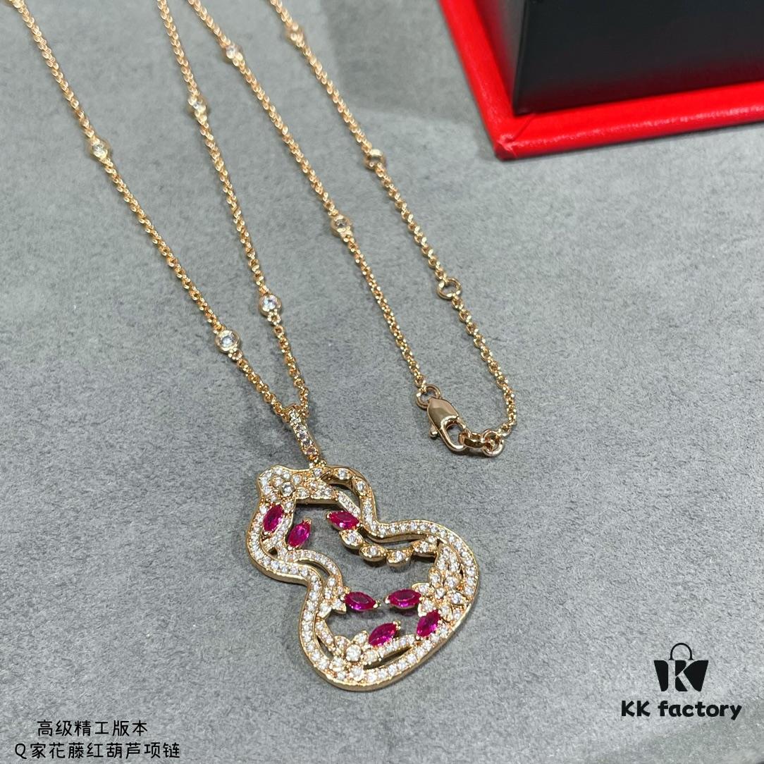 692fdacf99f2d84055c8b03e Qeelin Wulu Lace Red Gourd Necklace with Hibiscus Vine Design, Elegantly Adorned with Sparkling Details