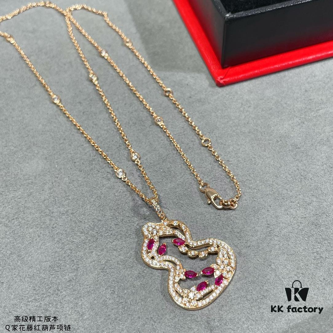692fdad099f2d84055c8b03f Qeelin Wulu Lace Red Gourd Necklace with Hibiscus Vine Design, Elegantly Adorned with Sparkling Details