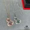 Kirin Flower Vine Green Jade Gourd Necklace, Wearing Qeelin Wulu Lace Gourd Adorns the Overall Look with Magnificent Elegance and Graceful Bloom