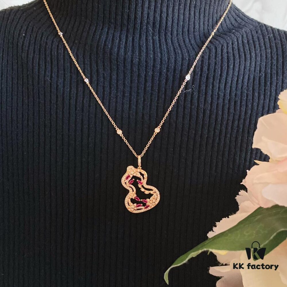 692fdaec99f2d84055c8b06f Qeelin Wulu Lace Red Gourd Necklace with Hibiscus Vine Design, Elegantly Adorned with Sparkling Details