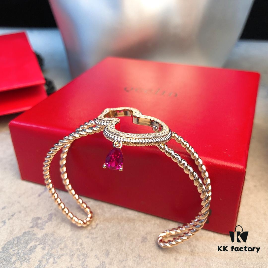 692fdb0799f2d84055c8b095 Qeelin Wulu Hollow-out Red Diamond Twisted Edge Open Bangle, White Agate Inlay, Chinese Cultural Elements with Modern Design, Luxury Jewelry