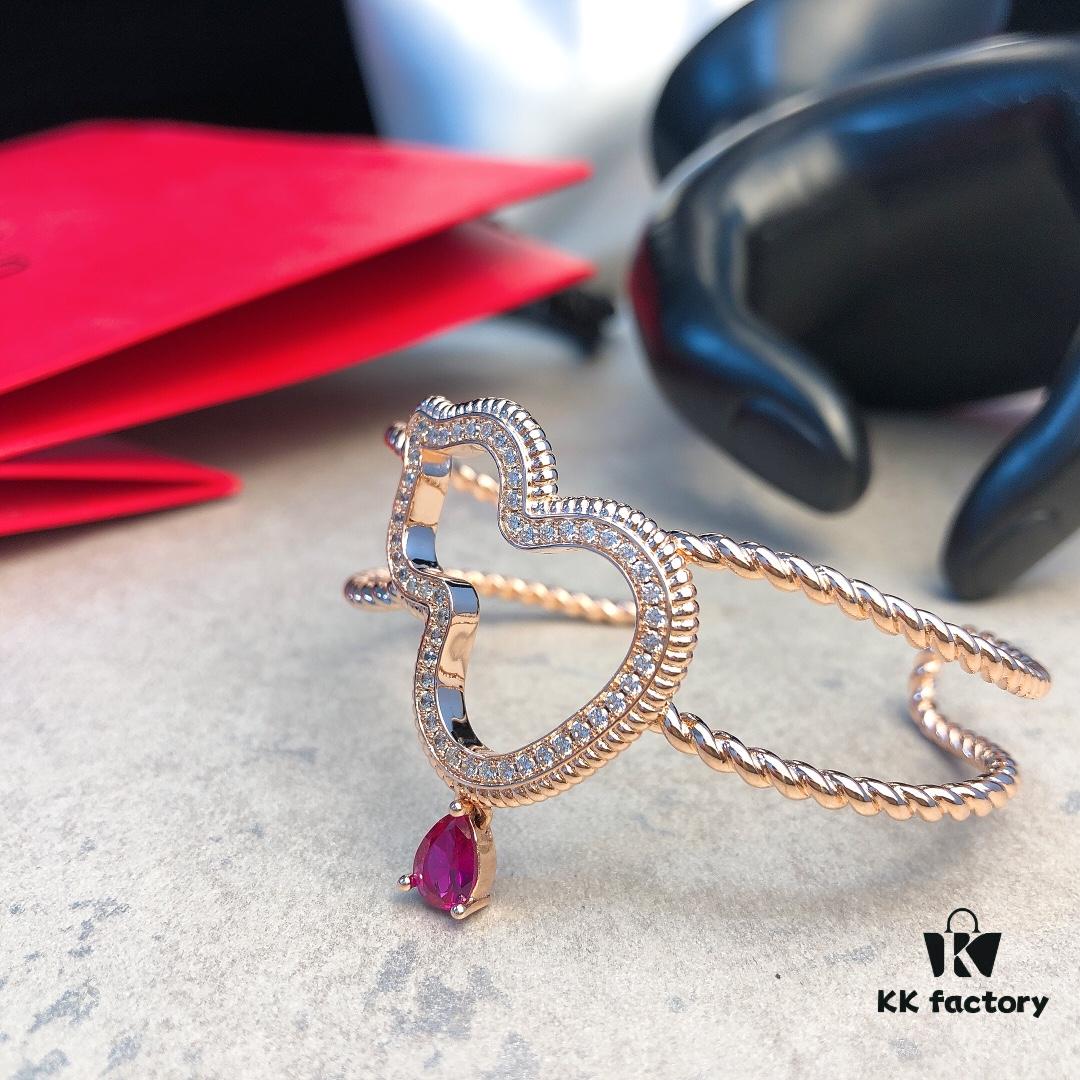 692fdb0d99f2d84055c8b09b Qeelin Wulu Hollow-out Red Diamond Twisted Edge Open Bangle, White Agate Inlay, Chinese Cultural Elements with Modern Design, Luxury Jewelry