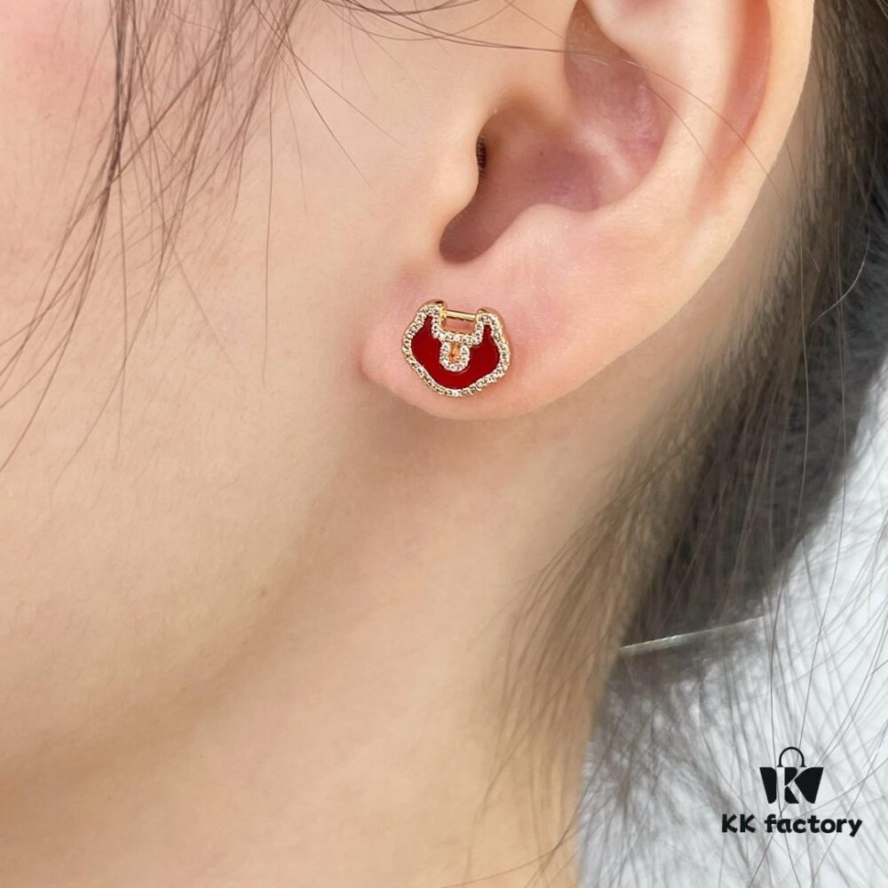 692fdb4499f2d84055c8b0f4 V Gold Plated Mi Gold 15514230 Kirin Premium Red Agate Ruyi Lock Stud Earrings ✨ A Perfect Blend of Fashion and Tradition