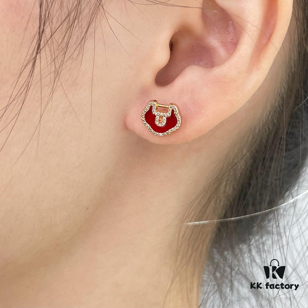 692fdb4599f2d84055c8b0f5 V Gold Plated Mi Gold 15514230 Kirin Premium Red Agate Ruyi Lock Stud Earrings ✨ A Perfect Blend of Fashion and Tradition