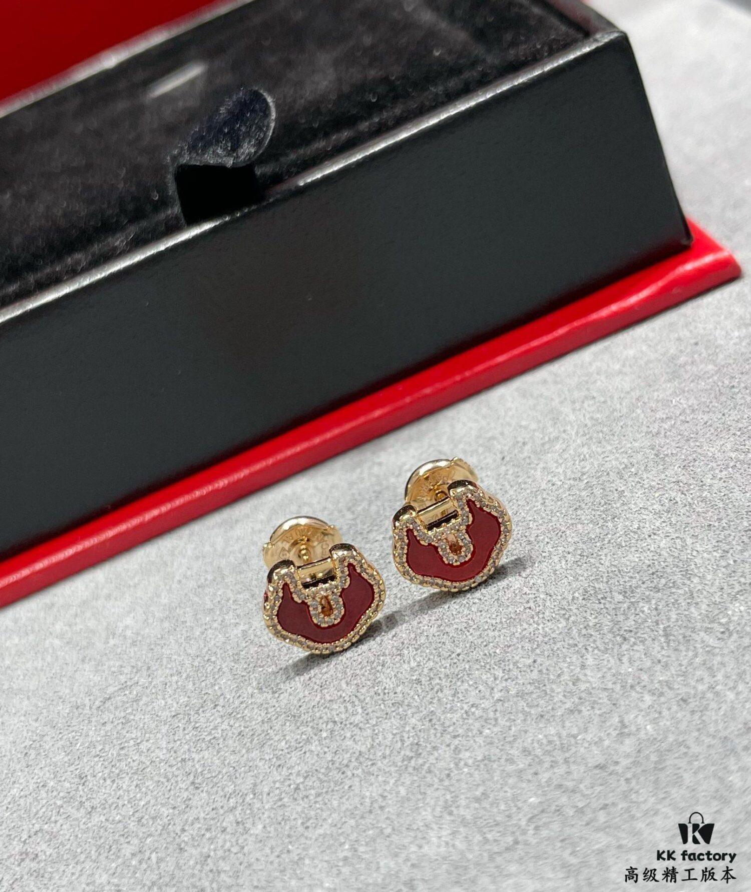 692fdb4799f2d84055c8b0f6 V Gold Plated Mi Gold 15514230 Kirin Premium Red Agate Ruyi Lock Stud Earrings ✨ A Perfect Blend of Fashion and Tradition
