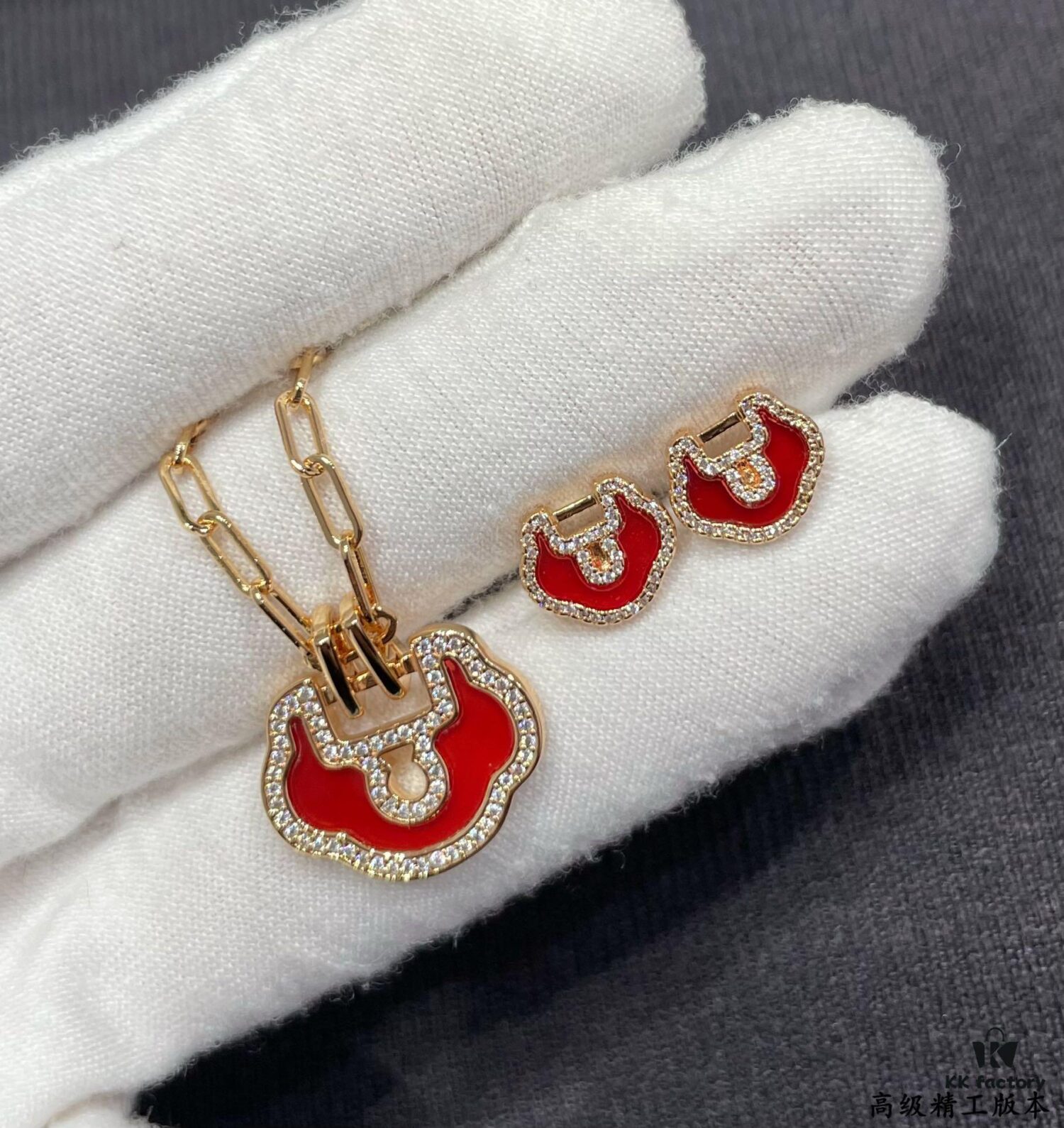 692fdb4899f2d84055c8b0f7 V Gold Plated Mi Gold 15514230 Kirin Premium Red Agate Ruyi Lock Stud Earrings ✨ A Perfect Blend of Fashion and Tradition
