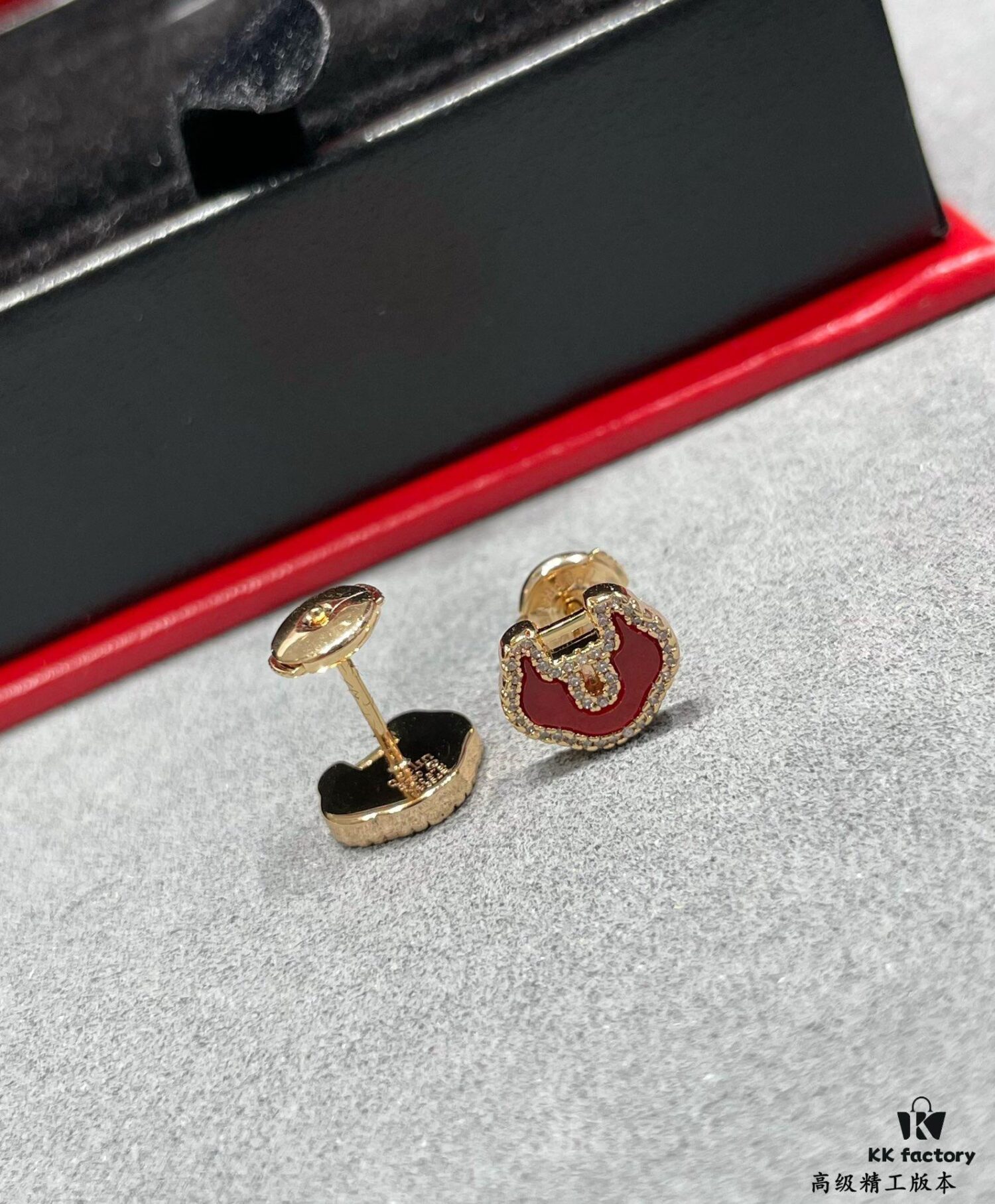 692fdb4a99f2d84055c8b0fa V Gold Plated Mi Gold 15514230 Kirin Premium Red Agate Ruyi Lock Stud Earrings ✨ A Perfect Blend of Fashion and Tradition