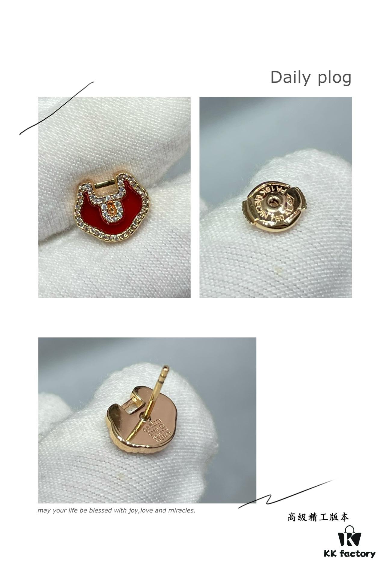 692fdb4b99f2d84055c8b0fc V Gold Plated Mi Gold 15514230 Kirin Premium Red Agate Ruyi Lock Stud Earrings ✨ A Perfect Blend of Fashion and Tradition